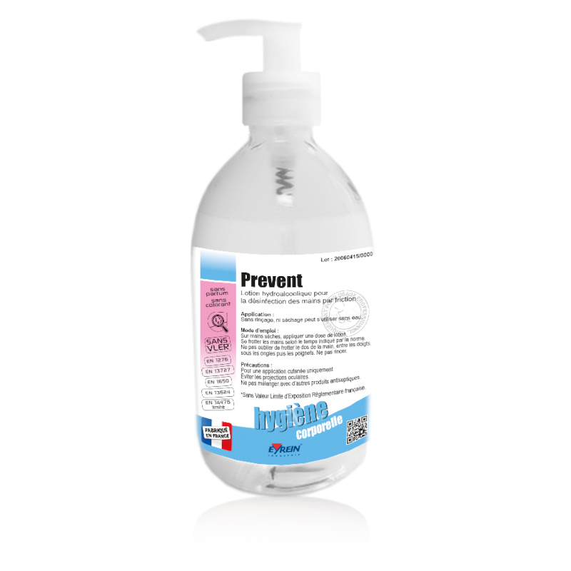 PREVENT - Flacon 500 ML - Lotion hydroalcoolique de désinfection mains par frict
